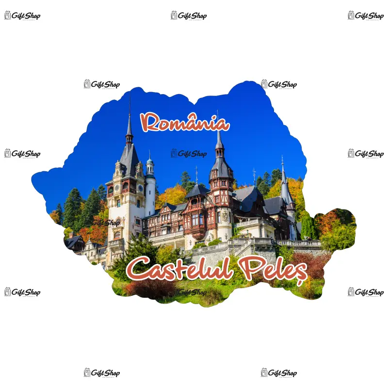 Castelul peles, harta, romania, magnet frigider mgs017